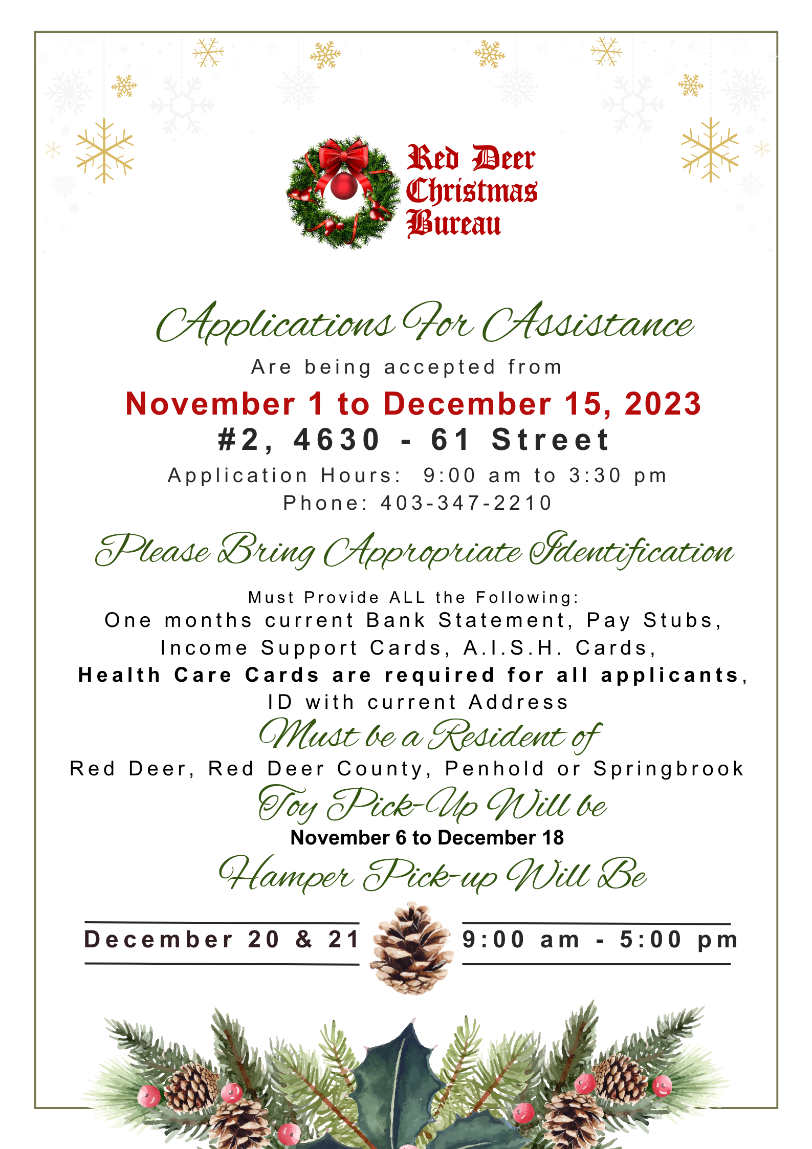 Application for assistance Red Deer Christmas Bureau
